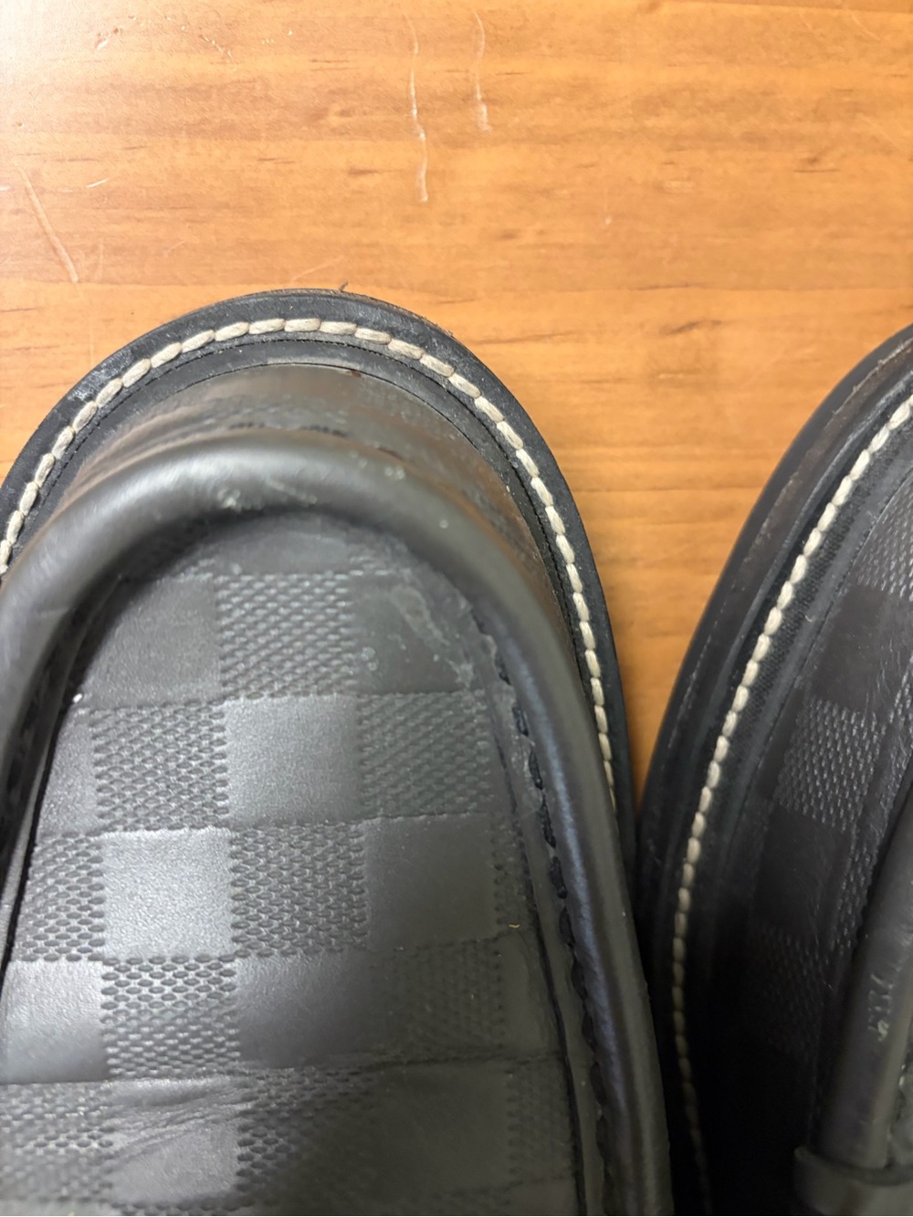 Louis Vuitton Black Damier Embossed Leather Penny Loafers - Picture 16 of 17